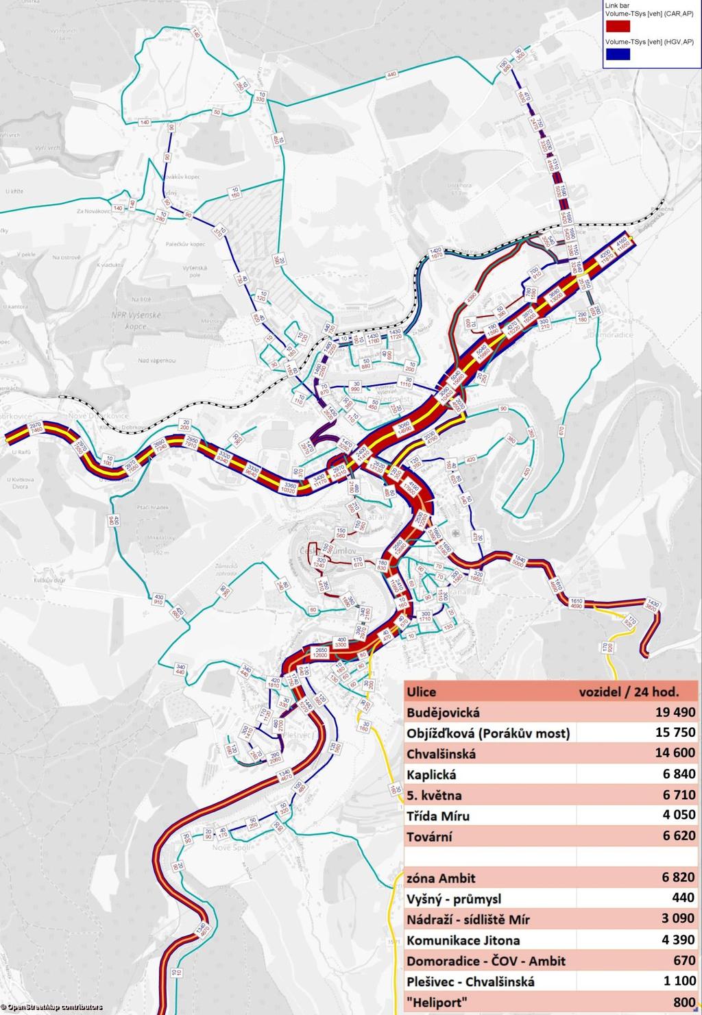 Obrázek 10 Kartogram dopravní intenzity 2035 po realizaci
