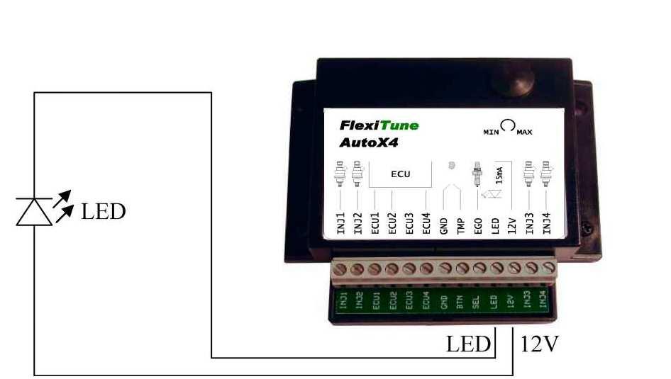 Šroubovací svorky označené LED (volitelné) Připojení LED mezi 12 V a LED