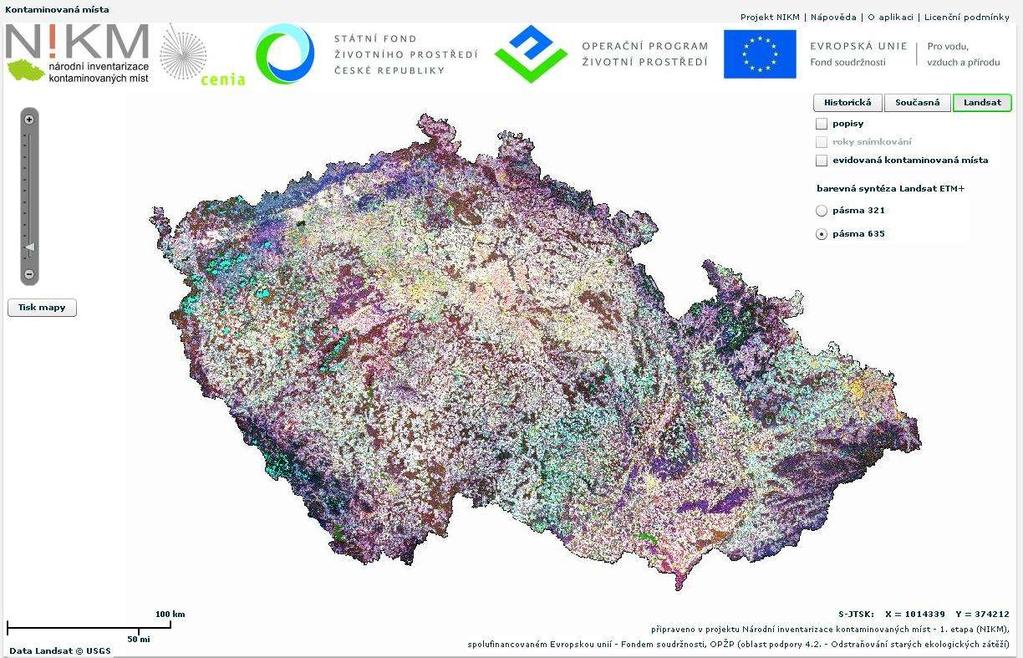 Mapový portál Kontaminovaná místa (barevná syntéza