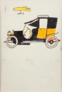Kamil Lhoták / František Hudeček 24 22 23 22 Lhoták Kamil 1912 1990 Automobil akvarel, tuš, papír, rám, sklo,