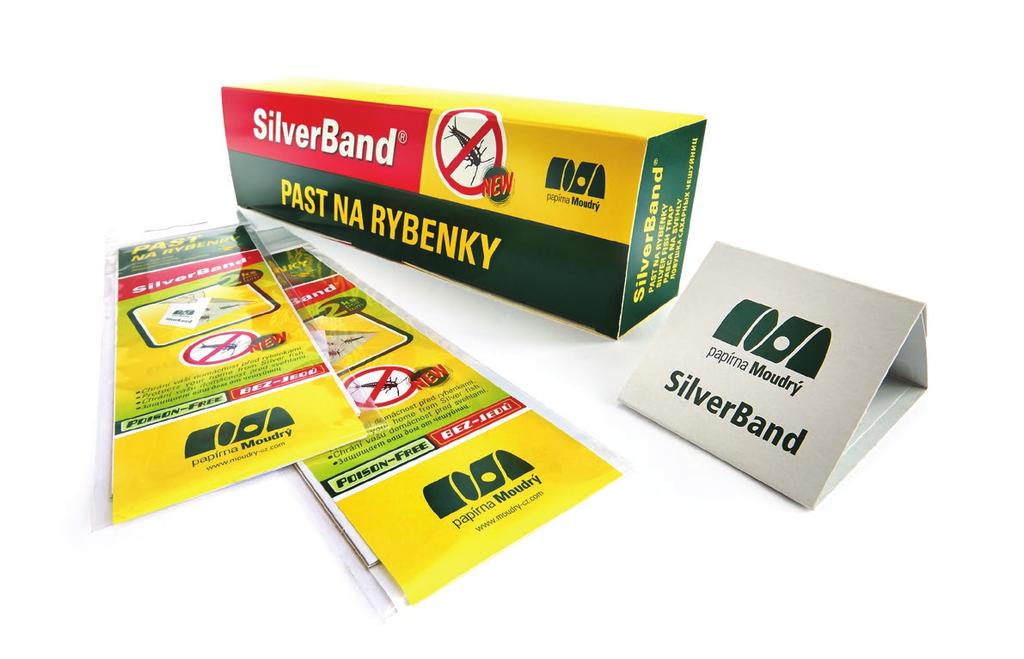 SILVERBAND - past na rybenky Jednostranně lepicí pás, který se skládá do tvaru trojúhelníku. Lapač zajišťuje účinný odchyt rybenek (Lepisma saccharina).