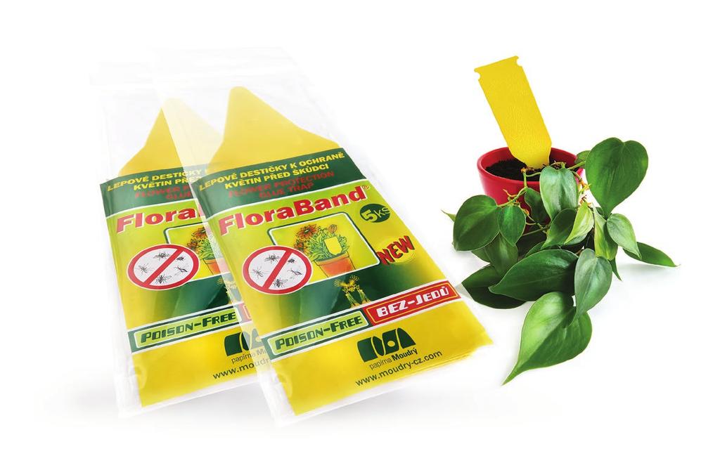 FLORABAND - lepové šipky k ochraně rostlin před škůdci Sada 5 ks žlutých šipek slepených navzájem k sobě, kde 3 lepí oboustranně a 2 mají lepidlo jen z jedné strany.