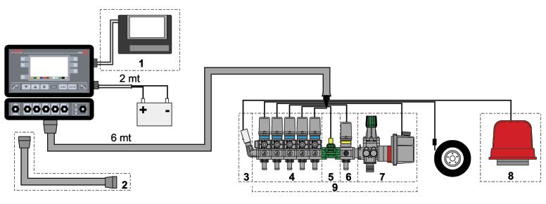 1 tiskárna prodlužovací kabel m převodník u ventily 5 oměr 6 proporcionální ventil hlavní regulační ventil 8 pěnový značkovač 9 hydraulické ventily 10 kompletní jednotka Páčkové provedení sekcí