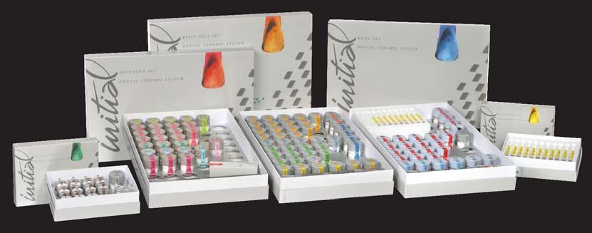 Initial MC Basic Set Balení: Balení: 16 Opaker (práškový nebo pastový), 16 Dentin, 4 Enamel, 3 INside, 1 CLF, 2 Translucent, 1 Glazura (10 g), 1 INcisio (3 g), 1 25 ml glaz.
