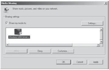 Přehrávání hudby z PC Spojte PC se sítí. Ujistěte se, že internetové rádio je zapnuté a spojené se stejnou sítí. Otevřete UPnP platformu Windows Media Player (11 nebo novější).