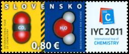 2011, 17. 1. * Medzinárodný rok chémie * príležitostná známka * N: I. Benca * OF PTC * PL: 30 ZP + 30 K, TF: 4 PL * papier FLA * RZ 11 ¾ : 11 ¼ * FDC N: I. Benca, OF TAB * náklad: 300 tis.