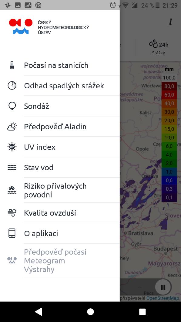 Počasí na stanicích Mapa Aktuální počasí z profesionálních meteorologických stanic. Kliknutím na ikonu stanice je zobrazena tabulka výsledků měření na dané stanici.