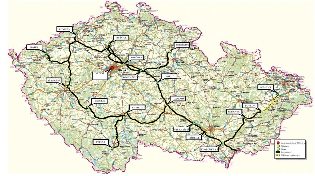 Obr. 26. Trasa ropovodu Družba [178,179]. Ropovod Ingolstadt (oficiální zkratkou IKL podle plánované trasy Ingolstadt - Kralupy nad Vltavou - Litvínov.