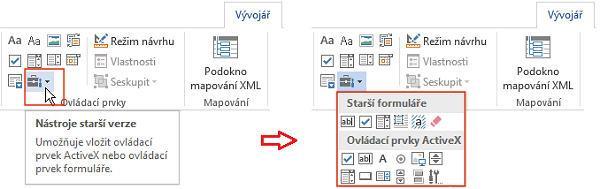 Co jsou formulářové prvky Na kartě Vývojář se nachází skupina ikon s názvem Ovládací prvky. Ikony zde přímo přístupné, jsou formulářové prvky zavedené s novými verzemi Wordu.