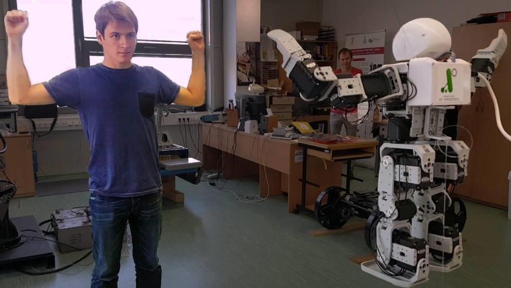 Výstupy budou použity v jeho diplomové práci pod vedením Ing. Zdenka Bobovského, Ph.D. Obr. Upravený humanoidní robot Bioloid (vlastní řídicí systém na bázi NetDuino) Bc.