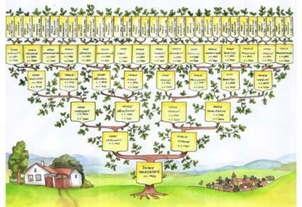 Ukázky (různé techniky malby, různé typy genealogických