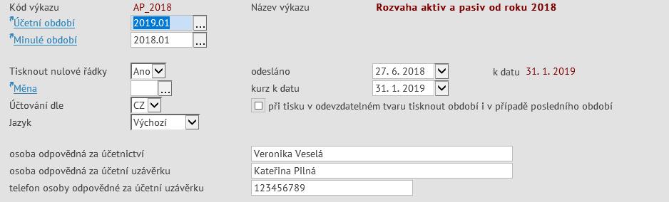 Jako první se vždy zobrazí výkaz, který má nastavenu nejvyšší prioritu pro zobrazení (popis viz kapitola Nastavení pro výkazy Účetní výkazy.