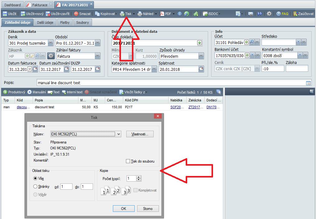 Obchodní doklady Přímý tisk dokladů Do obchodních dokladů byla přidána možnost přímého tisku na lokální tiskárnu.