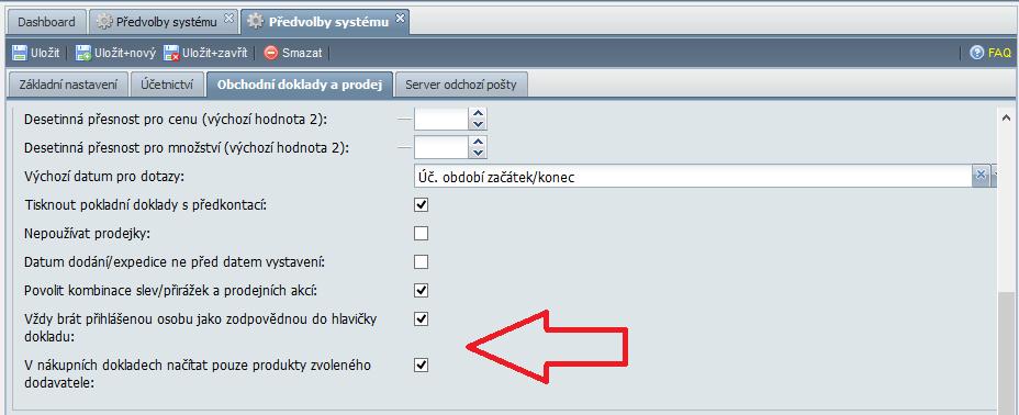 - A spousta dalších úprav a vylepšení - Do předvoleb systému přibyl přepínač odkud brát zodpovědnou osobu do obchodních dokladů.