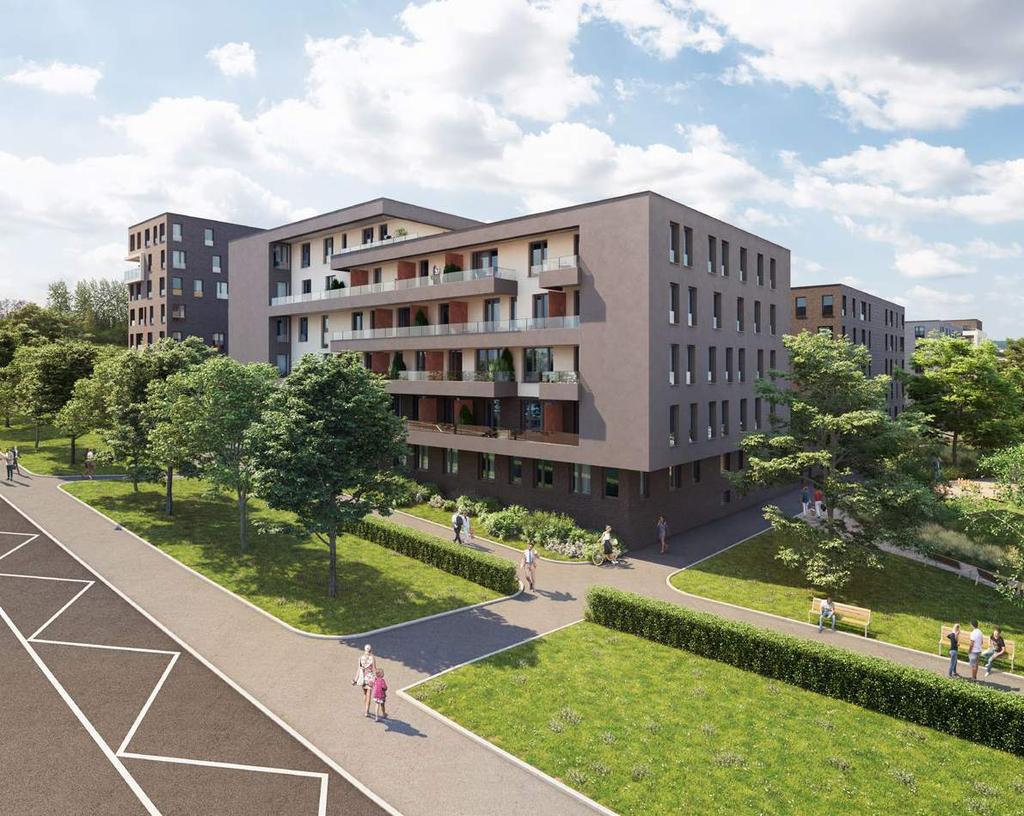 Projekt.. První etapa výstavby přinese 140 bytů ve finském stylu ve čtyřech bytových domech se společným podzemním prostorem a zeleným vnitroblokem.