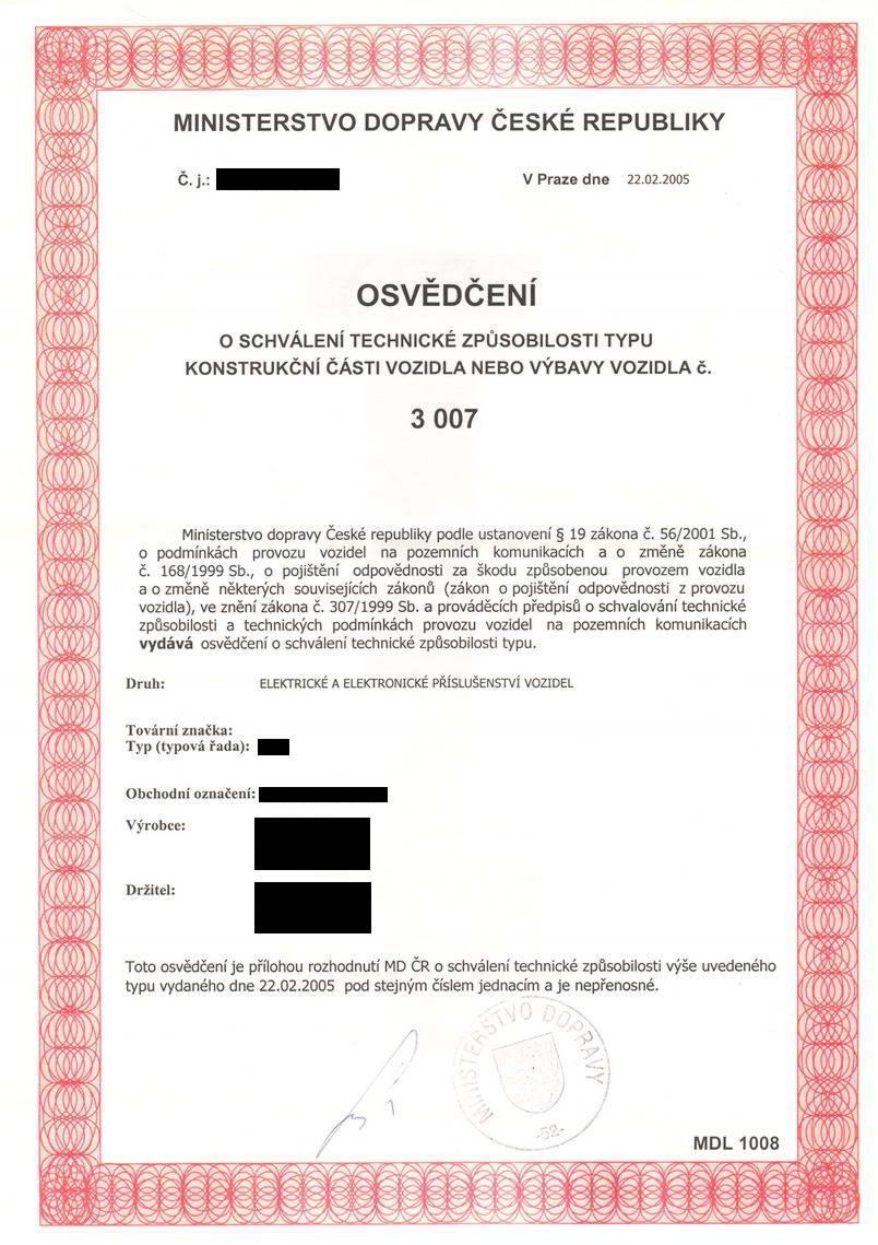 Příloha P3 vzor Osvědčení o schválení