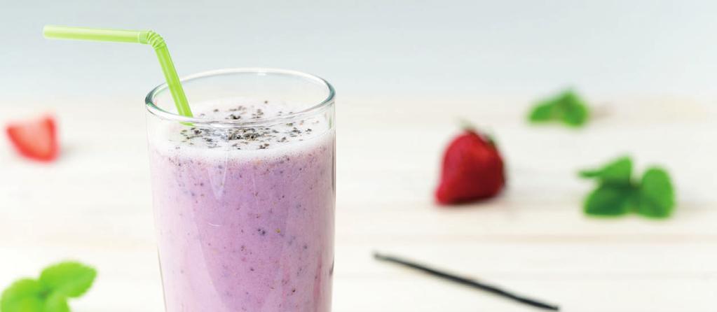 Jahodové smoothie s vanilkou 2 porce 5 minut snadné cca 625 kj / 149 kcal na porci y 9,2 g sacharidy 14,9 g tuk 5,3 g vláknina 2,9 g n SMART SHAKE s vanilkovou příchutí (1 odměrka) n 100 g jahod
