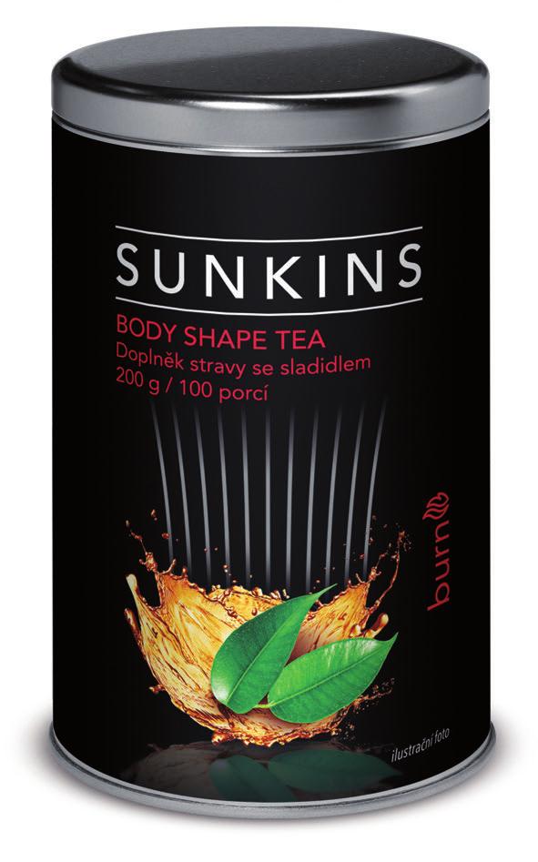 BODY SHAPE TEA Jedna porce pouze 3,6 kcal / 15 kj Lahodný instantní čaj pro rychlejší spalování tuků, dodání energie a zlepšení pitného režimu, jehož unikátní složení bylin podporuje metabolismus a