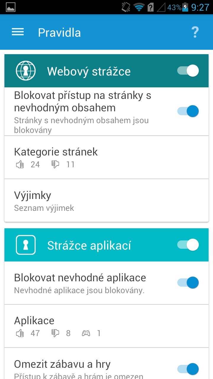 7. Pravidla V sekci Pravidla můžete aktivovat, deaktivovat a měnit