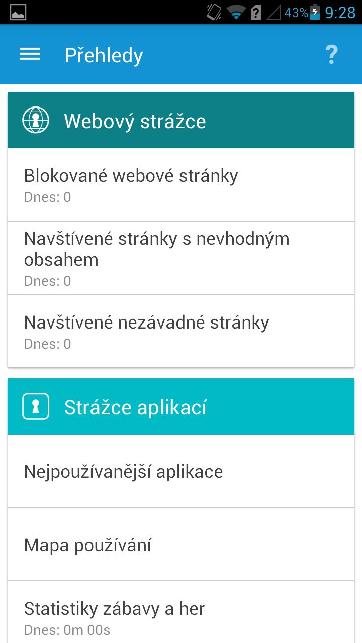 8. Přehledy V sekci přehledy naleznete přehledně zobrazeny informace o tom, jaké stránky vaše děti v poslední době navštívily a jaké aplikace používají.
