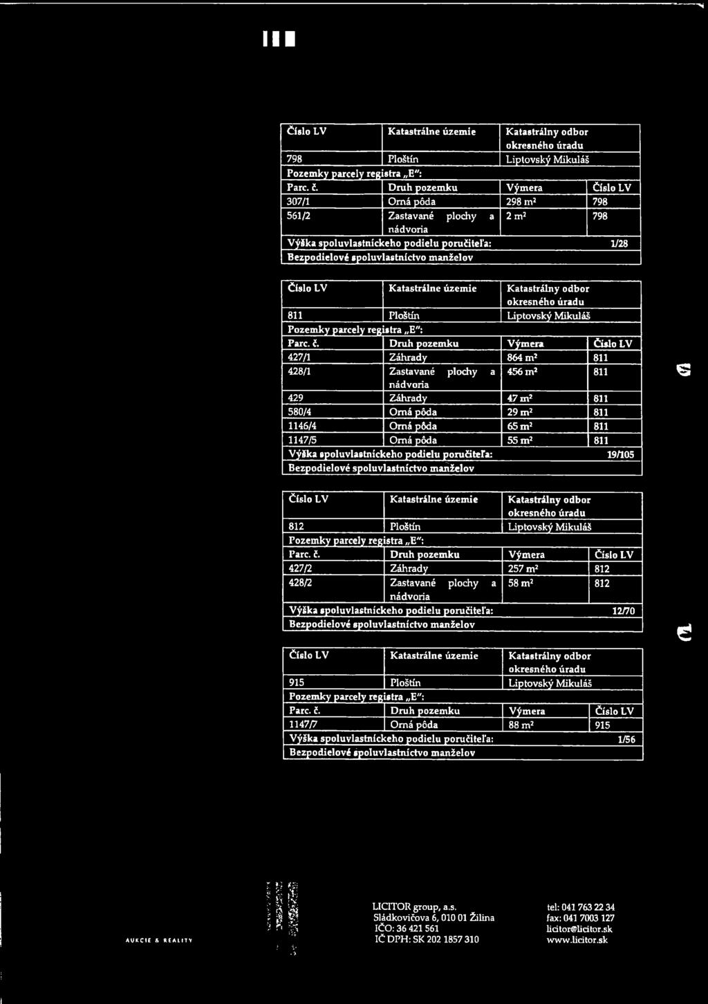 Katastrálne územie Katastrálny odbor okresného úradu 811 Ploštn Liptovský Mikuláš Pozemky parcely registra E"; Pare. č.