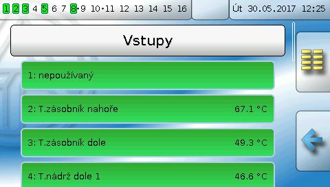 Vstupy Vstupy Regulace je vybavena 16 vstupy pro analogové (měřené hodnoty), digitální (ZAP/VYP) signály nebo impulzy.