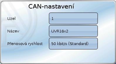 CAN-Bus Nastavení CAN Uzel Určete vlastní číslo uzlu CAN (rozsah nastavení: 1 62). Přístroj s číslem uzlu 1 nastaví časové razítko pro všechny ostatní přístroje CAN-Bus.