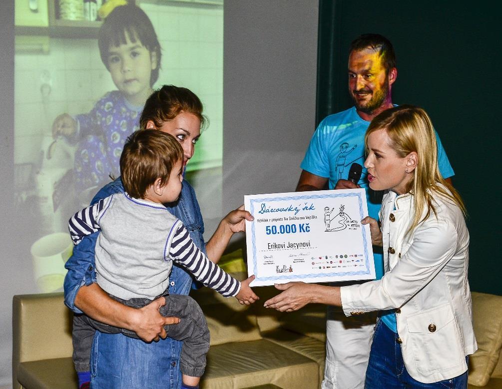 (příspěvek na speciální autosedačku, lehátko do vany, polohovací zařízení) Erik Jacyna, 3 roky, cystická fibróza (příspěvek na zakoupení automobilu) Adam Kovařík, 5 let, neuronální ceroidní