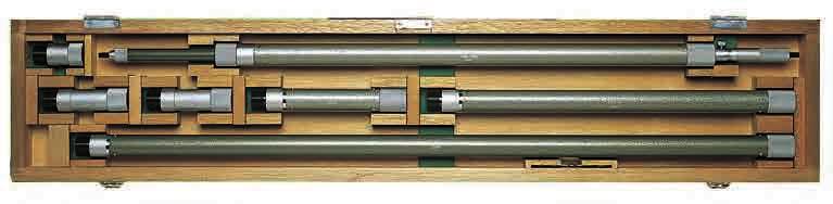 Mikrometrické odpichy s prodlužovacími nástavci Přesnost ±(7+n+L/50) µm n = počet nástavců, chromovaná, ø 21 mm Rozsah indikace 50 mm Prodloužení ø 32 mm Dělení stupnice 0.