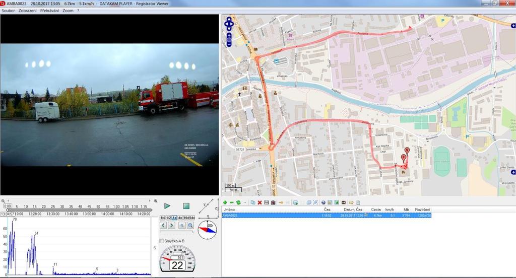 Obr. 3.11 Výjezd požární techniky ze stanice Valašské Meziříčí V průběhu testování bylo bohužel potvrzeno stínění GPS signálu, na které jsme byli upozorňování techniky KIS v obou krajích.