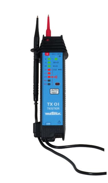 TESTERY Digitální testery Tester napětí LED CAT III TX 01 Katalogové číslo TX0001-Z Test napětí 12 V až 690 V (7 diod) Akustická signalizace U > 50 V Indikace fáze Bliká dioda Ph pro U > 100 V~