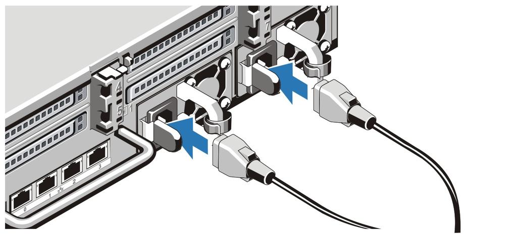 Připojení napájecích kabelů Obrázek 3. Připojení napájecích kabelů Připojte napájecí kabely k systému, a pokud používáte monitor, připojte napájecí kabel také k monitoru.