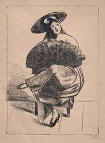 78 81 80 79 78. Rudolf Kremlička (1886 1932) Žena s vějířem litografie, 16,7 x 11,9 cm, PD monogr. RK, rám, žák prof. V. Bukovace, B. Roubalíka a H.
