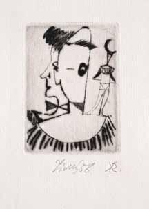 František Tichý (1896 1961) Šachová figurka suchá jehla, 1942, 9 x 5,1 cm, sign. DU Tichý 42, rám, na rámu drobné oděrky, žák prof. J. Obrovského, V. Nechleby a K.