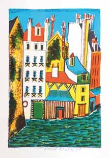 Karel Chaba (1925 2009) Rohový dům s lampou litografie, 1981, 20,1 x 30,4 cm, sign.