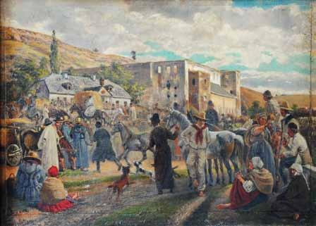 Emanuel Salomon Friedberg - Mírohorský (1829 1908) Venkovský výjev olej, karton, 1893, 45 x 61,5 cm,