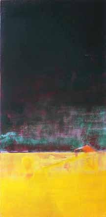 222 225 223 220 221 220. Marek Rozehnal (1982) Krajina akryl, kočárový lak, plátno na dřevě, 2016, 148,5 x 71 cm, sign.