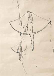 371 375 372 368 369 370 368. Vladimír Kokolia (1956) Cesta vzhůru tuš, papír, 41 x 28 cm, pasparta, lehce zažloutlý, pokrčený papír, žák prof. J.
