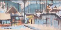 Vlastimil Košvanec (1887 1961) Vesnice akvarel, papír, 1964, 25,3 x 56,5 cm, sign. LD Košvanec 64, rám, na rámu drobné oděrky, žák prof.
