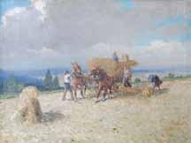 ) Senoseč olej, plátno, 67 x 90 cm, sign. PD Tužinský, rám, soukromý žák Josefa Jambora, poté prof.
