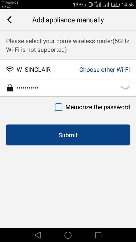 5. Vyberte Wi-Fi hotspot klimatizační jednotky.