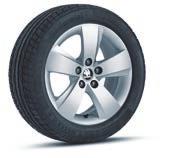 ET46 pro pneumatiky s rozměry 215/45 R16, ve stříbrné metalické barvě Vigo 6V0 071 496D FM9 Kolo z lehké slitiny 7,0J 16" ET46 pro pneumatiky s rozměry 215/45 R16, v bílé lesklé barvě Cygnus 6V0