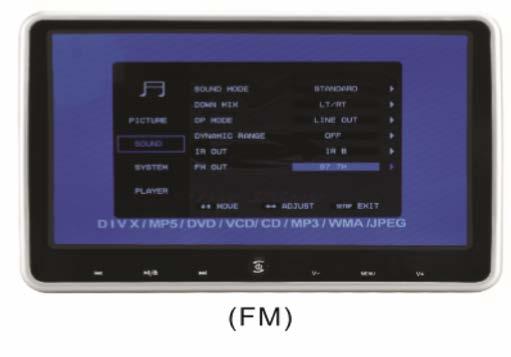 Prehrávač: TV System: DVD Výstup ma 3 formáty NTSC, AUTO, PAL Pomer strán: 4:3 LB, 16:9, 4:3 PS Heslo: nastavenie nového hesla (základne heslo je [0000]) Pokračovať: ON (zapnúť) OFF (vypnúť) Audio