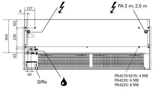 PA4200 Horizontální montáž DN20(3/4), vnější závit L [mm] A [mm] PA 4210 1039 40 PA 4215 1549 40 PA 4220 2039 40 PA 4225 2549 39