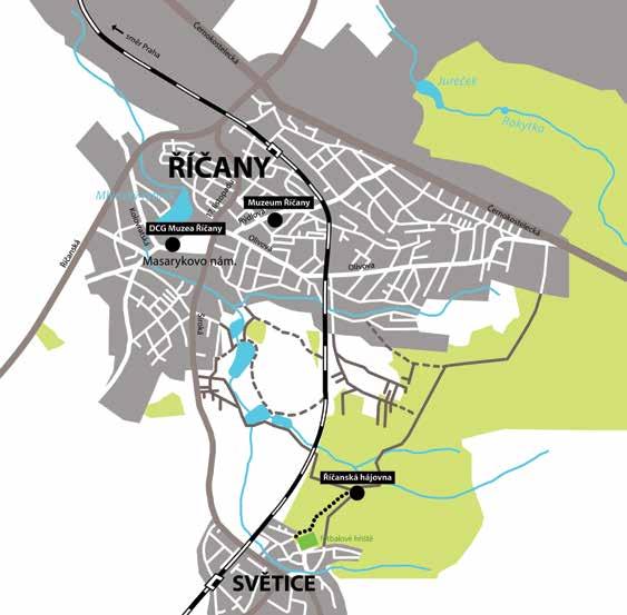MAPA OBJEKTŮ MUZEA ŘÍČANY Muzeum Říčany Rýdlova 271/14 251 01 Říčany Říčanská hájovna Říčany 375 Pronájem školicích a ubytovacích prostor pro vzdělávací aktivity. Více na: www.ricany.