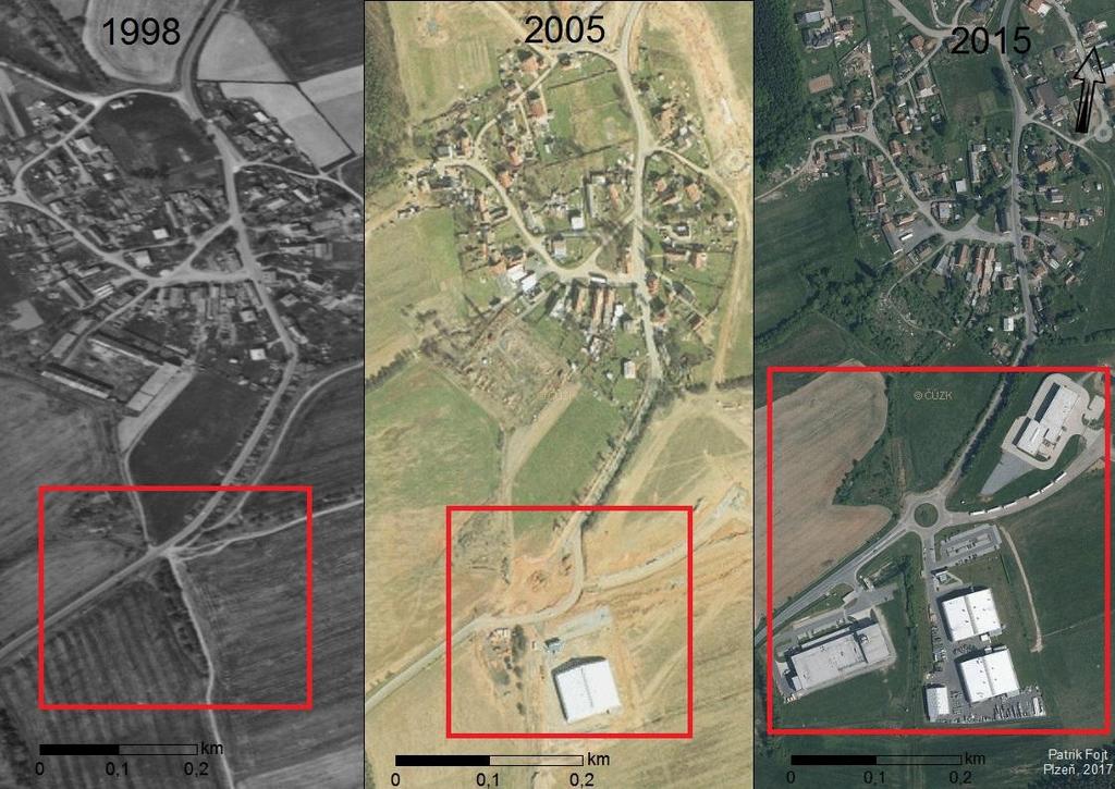 Průmyslová zóna Myslinka Jelikož jsou k dispozici ortofotomapy pouze od roku 1998, tak na předchozích průmyslových zónách není vidět takový znatelný vývoj jako zde.