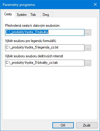 Kapitola 9 Parametry programu Cesty: Předvolená cesta k souborům: Toto