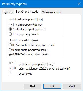 Provzdušnění proudu, Jiné vody, Zákaz zmenšení průměru: Doplňkové výpočtové parametry. Bartoškova metoda Doplňkové výpočtové parametry této metody popisující stav povodí.