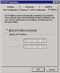 Chcete-li, aby počítač získal adresu IP automaticky, klepněte na možnost Obtain an IP address automatically (Získat adresu IP