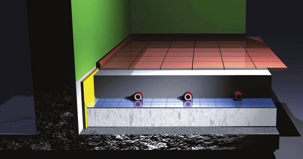 Oblasti použití Stěna Vzorový řez podlahou Pochůzí vrstva podlahy Dilatační pás min.